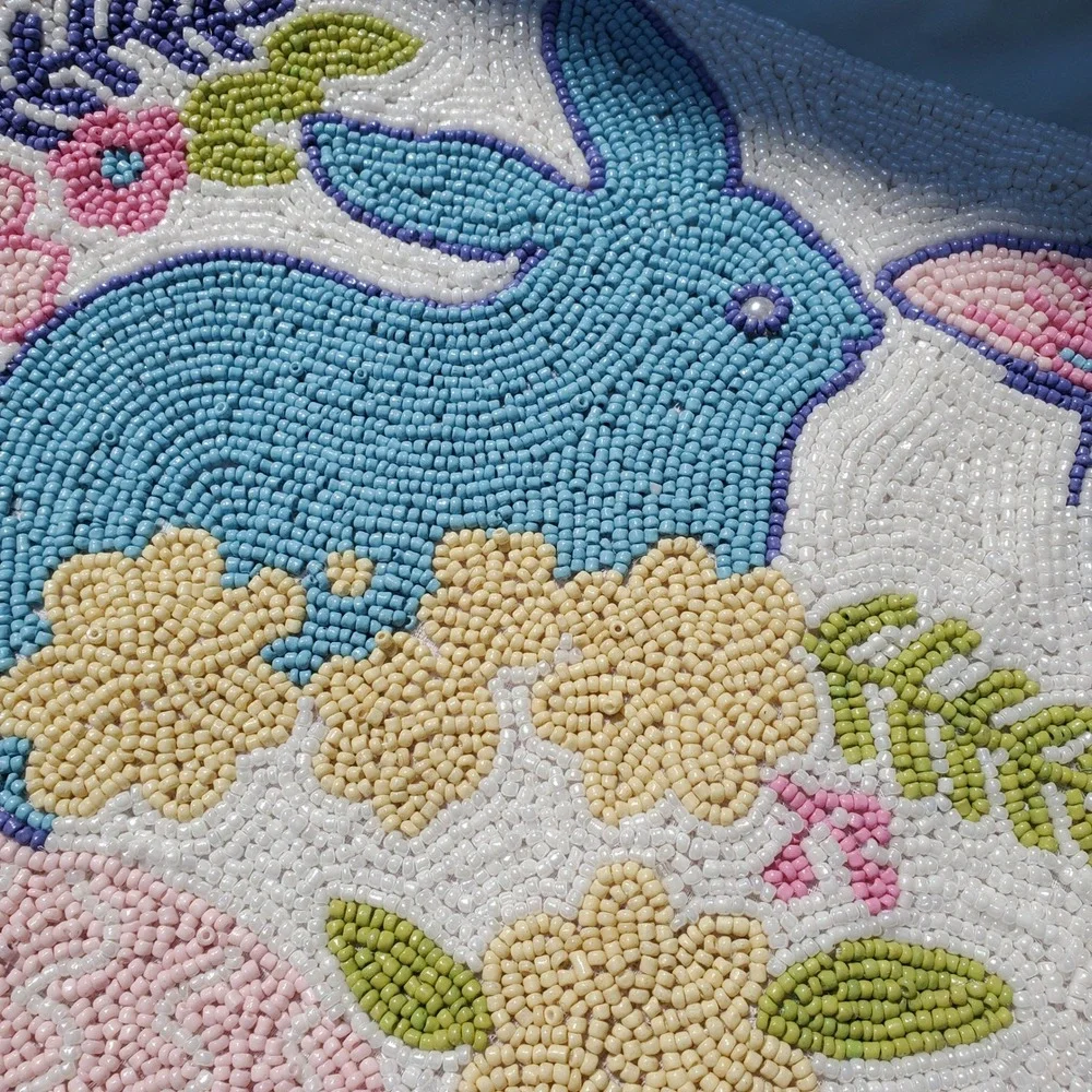 Bedding Craft Beaded Table Runner Easter Bunny Butterfly Floral Pastel 13x36
